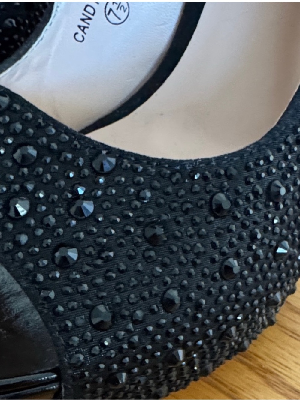 Lauren Lorraine Candy Sling Black Rhinestone Peep Toe Heels Size 7.5 - Picture 6 of 10